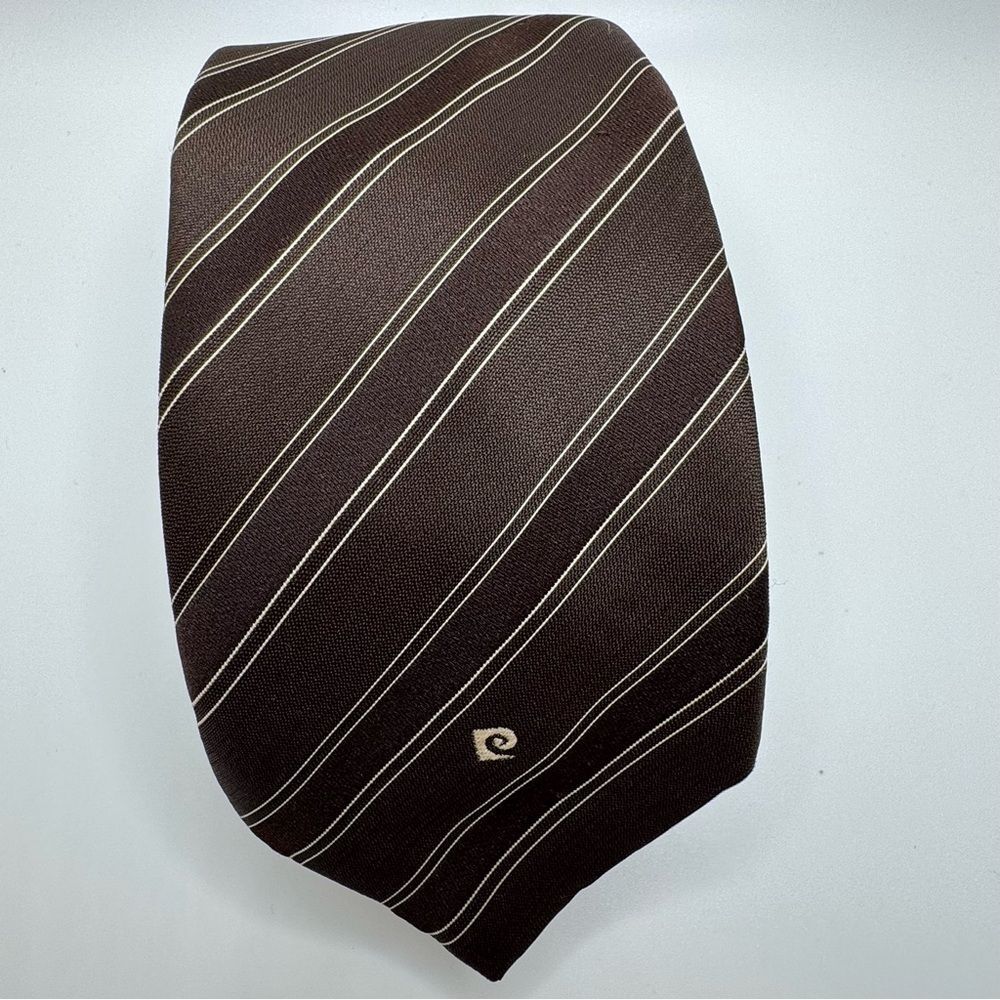 Vintage Pierre Cardin Monogrammed Brown Striped Tie